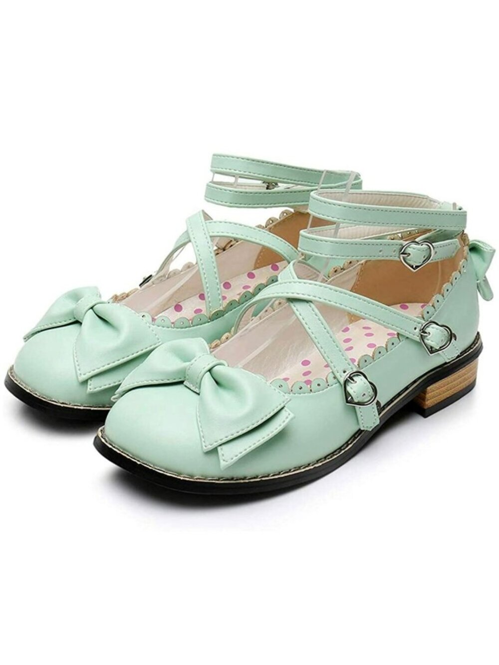 New Sweet Lolita Low Chunky Heels Round Toe Bowtie Strappy Princess Shoes Size 3